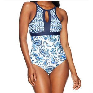 NEW Coastal Blue One Piece Swimsuit Navy Flora Empire S